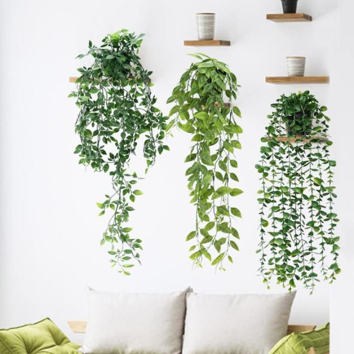 Kunstmatige hangende planten met potten, 3 stuks, 63 cm, 78 cm, 80 cm, , wijnstok, kunstmatige hangende klimopplanten, binnen in potten, nepklimop, potplanten, decoratie voor thuis