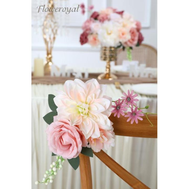 Künstliche Blumen Combo Rosa Blumen Mix Seidenblumen Dahlie Rosen mit Stielen für DIY Hochzeit Brautsträuße Babyparty Blumenarrangement Tischdekoration Heimdekorationen