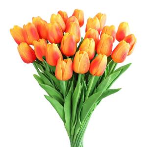 30 stuks kunstmatige tulpen bloemen nep tulpen boeket real touch bloemen voor decoratie (rood en geel)