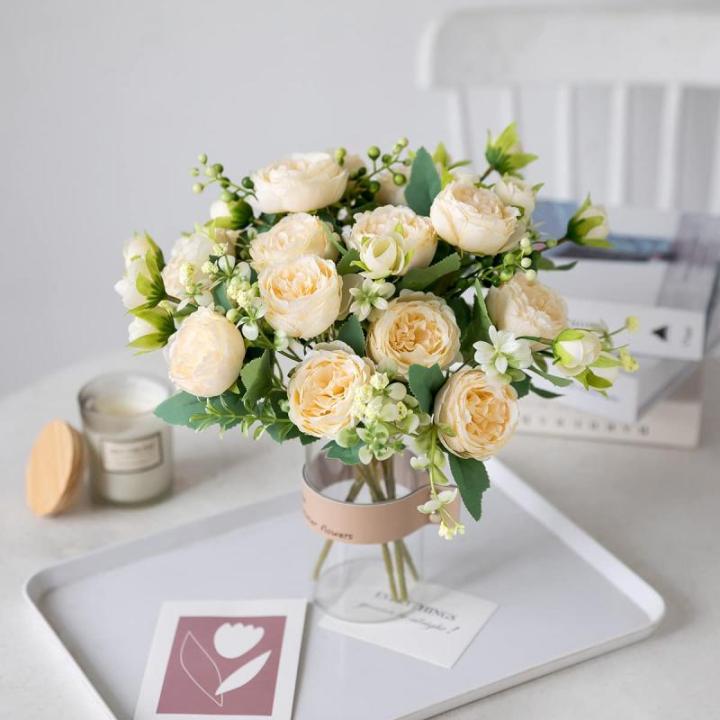 4 Bündel Pfingstrose Künstliche Blumen Champagner Blumen Seidenpfingstrosen Blumensträuße für Hochzeit Partei Tischaufsätze Blumenarrangement Heim Küche Dekor