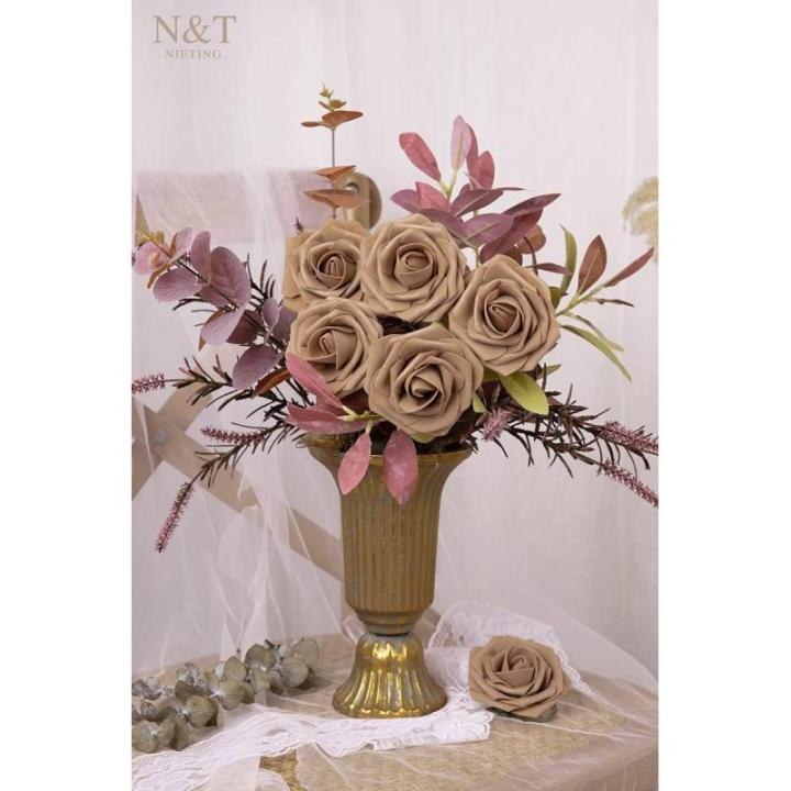 Kunstbloemen, 50 stuks, kunstbloemen, perfect voor doe-het-zelf bruiloft, boeketten, middenstukken, verjaardagsfeest, thuis, bloemstuk, decoraties, lichtbruin