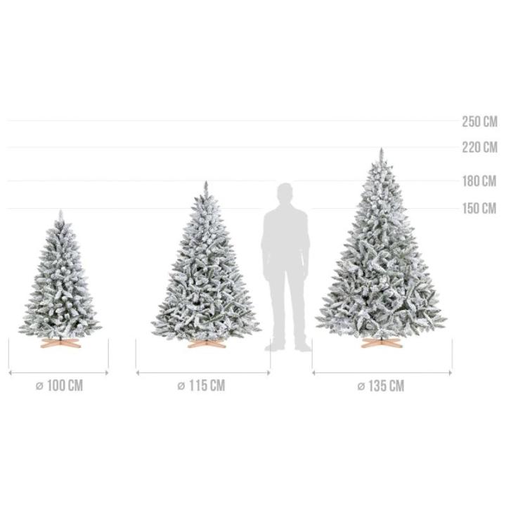 Kunstkerstboom, 180 cm, met houten standaard, dennenboom met natuurlijke witte sneeuwvlokken, made in EU