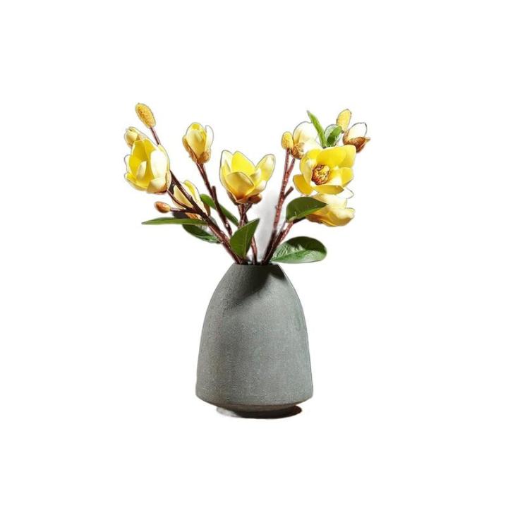 Kunstblumen Künstliche Retro-Magnolienblume mit Vase – Seidensimulationsblüte für Zuhause, Veranda und Event-Dekoration – lebensecht für jeden Anlass