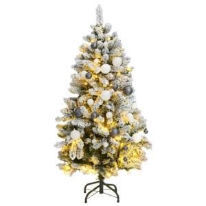 Künstlicher Weihnachtsbaum Klappbar Christbaum Kunstbaum Weihnachten Dekobaum Künstlicher Weihnachtsbaum Tannenbaum Weihnachtsdeko 150 LEDs & Kugeln 150 cm Grün und Weiß