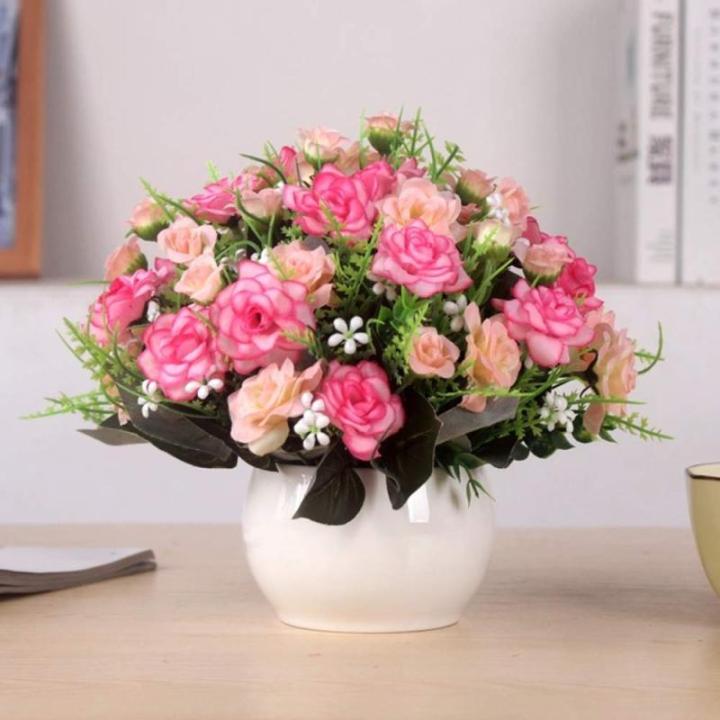 4 stuks kunstrozenbloemen, nepboeket, kunstzijde, bloemplanten, bloemstuk voor doe-het-zelf, binnen, buiten, keukentafel, tuinkantoor, bruiloftsfeestdecor - roze en lichtroze