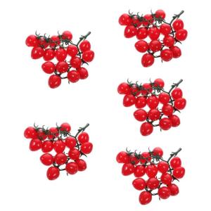 5 Stück Schnur Künstliche Pflanzendekoration Künstliche Obstdekoration Dekorative Kirschtomaten PVC Lebensechte Früchte Rot