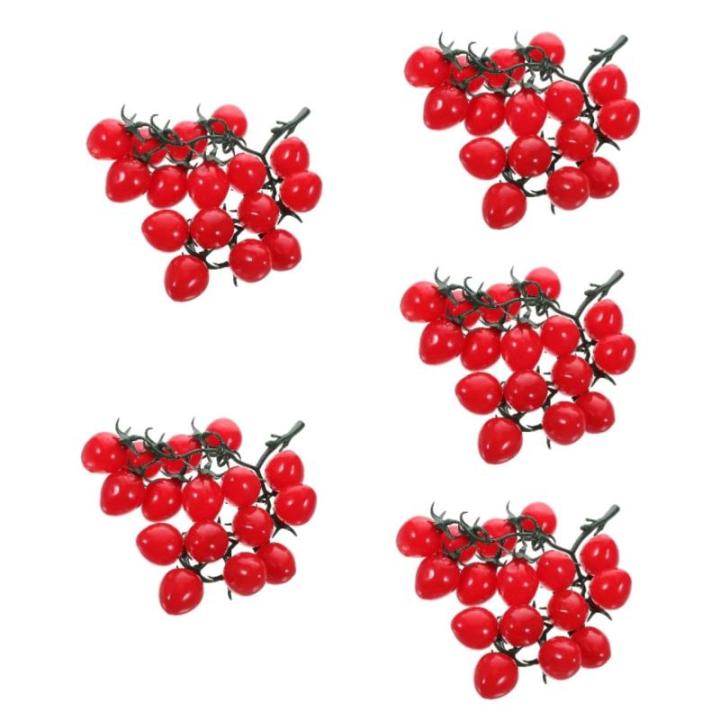 5 Stück Schnur Künstliche Pflanzendekoration Künstliche Obstdekoration Dekorative Kirschtomaten PVC Lebensechte Früchte Rot