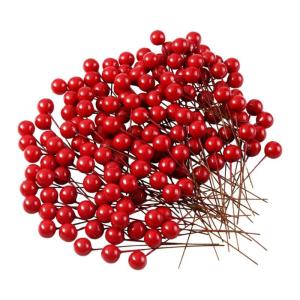 Künstliche Beeren Red, 200pcs künstliche Holly -Beeren, Winterbeeren Bündel Berryzweige, rote Berry -Stängel für Kranzdekorationen, DIY -Handwerksdrahtbeeren
