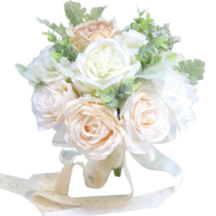 Künstlicher Rosenblumenstrauß mit Spitzenband, Simulation Hochzeitsstrauß für Valentinstag, Hochzeit, Braut, Fotografie-Requisiten