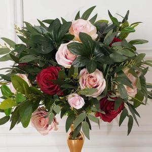Rosa Rot Rose Grün Blätter Blume Ball Hochzeit Tisch Centerpices Dekor Blumenarrangement Event Requisiten Fenster Display (30cm/11.8in)