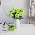 Kunstmatige Zijde Roos Bloem Enkele Stam Levensechte Nep Roos voor Bruiloft Boeket Bloemenarrangementen Huis Feest Bloemstuk Decoratie, 10 stuks (Groen)