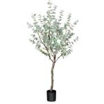 Kunstmatige eucalyptusboom 1,2 m hoge nep zilveren dollar bladeren eucalyptusplanten kunstzijde eucalyptus stengels, komen met geweven zeegras buikmand kunstplant voor huisdecorati