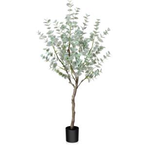 Kunstmatige eucalyptusboom 1,2 m hoge nep zilveren dollar bladeren eucalyptusplanten kunstzijde eucalyptus stengels, komen met geweven zeegras buikmand kunstplant voor huisdecorati