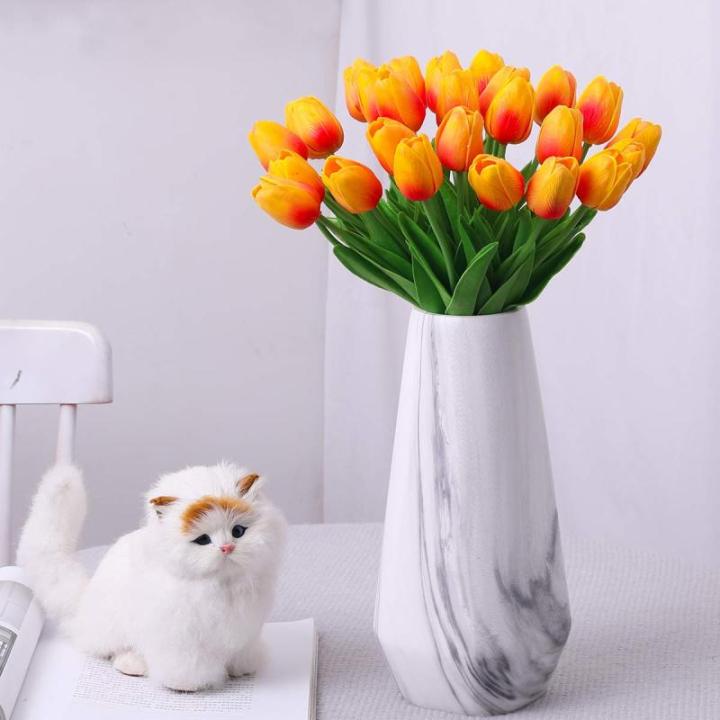 , , tulp, latex materiaal, voelt echt aan voor bruiloftskamer, thuis, hotel, feestdecoratie en doe-het-zelf decoratie (zonsondergang rood, 10 stuks)