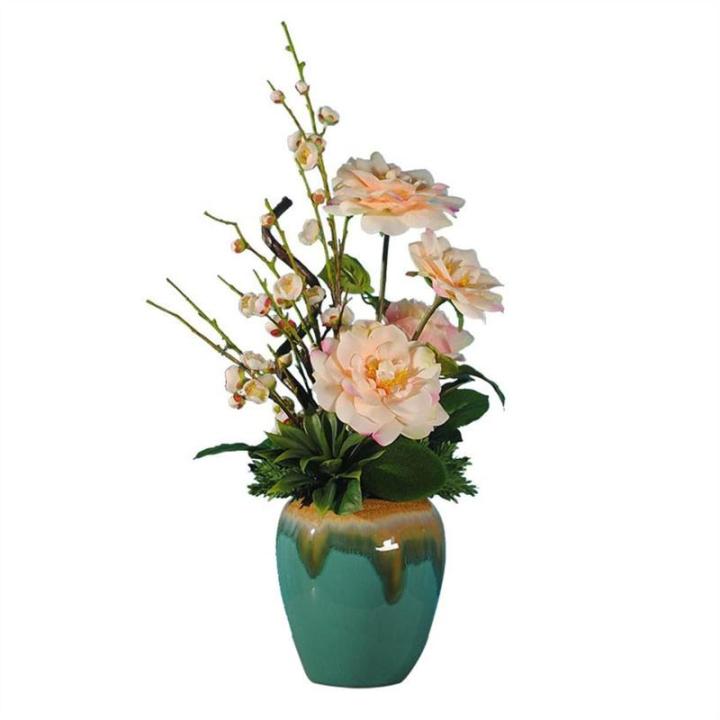 Kunstblumen Künstliche Blumen für den Innenbereich, künstliche Orchidee, Camelchang Verkündigung, Pflaume, Teeblumen-Set, Seidenblume mit Keramikvase für jeden Anlass