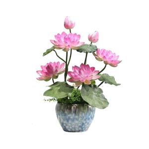 Kunstblumen Künstliches Blumen-Set, Kunstblumen mit Pflanzgefäß, Lotus-Kunstblume im Topf, für Wohnzimmer, Tisch, Schreibtisch, Kunstdekoration für jeden Anlass