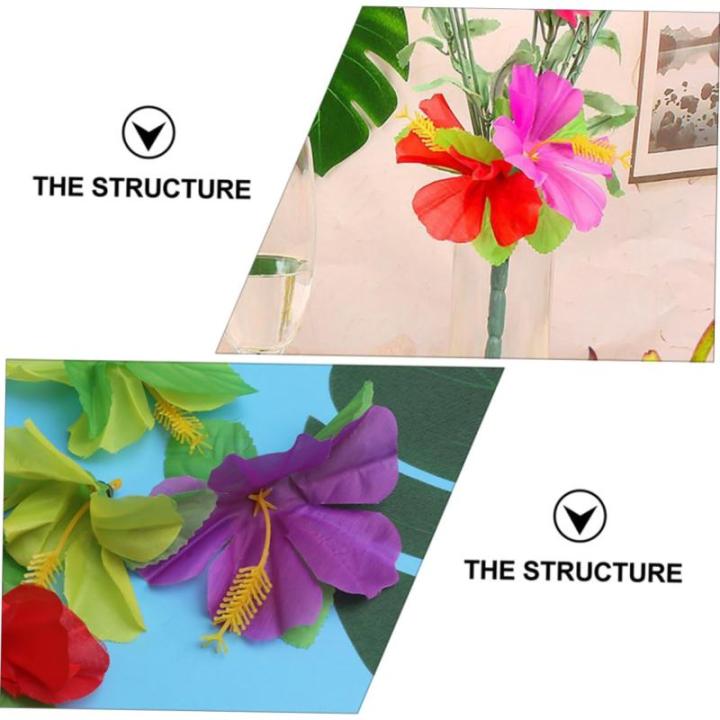 3 Sätze Simulation Hibiskus Dekor Tropische Hawaii-Ornament Abs Simulation Blumenornament Künstliches Blumenarrangement Girlande Künstliche Stoff 72 Stück * 3
