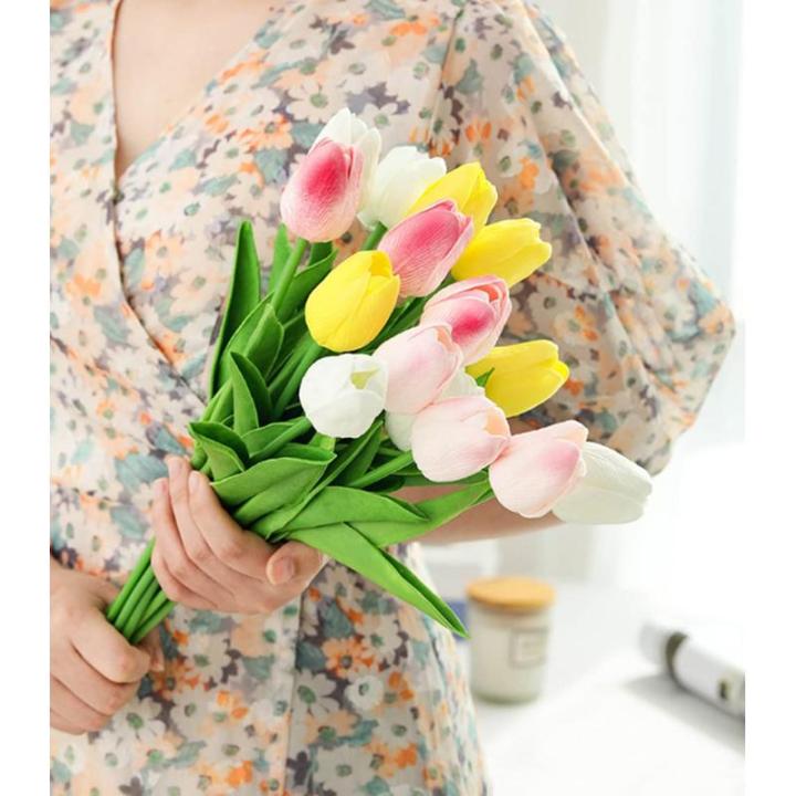 30 stuks kunstmatige tulpen bloemen nep tulpen boeket real touch bloemen voor decoratie (roze)
