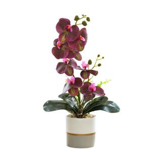 Kunstgele tweetartige orchideeënbloem in pot, siliconen bloempot, phalaenopsis, 8-koppige phalaenopsis met bloempot, witte vlinder simulatiebloem (rood)