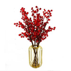 Kunstblumen Gefälschte Blumensimulationsblume, Beeren-Glücksfrucht mit Leichter Luxus-Vase aus Schmiedeeisen für Zuhause, Hochzeit, Party, Büro für jeden Anlass