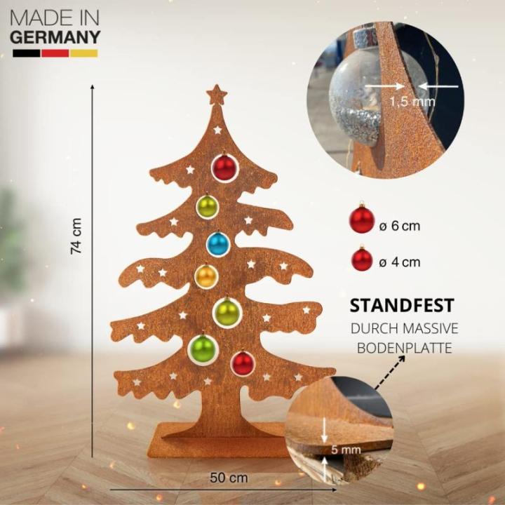 Edelrost decoratie kerstboom massieve bodemplaat handgemaakt kwaliteit Duitsland hoogte 74 cm kerstboom metaal roest dennenboom, kerstdecoratie roest-look, metalen kerstboom groot