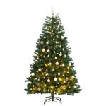 Kunstkerstboom, dennenboom, kerstboom met metalen standaard, kerstdecoratie kunstboom, 300 leds en ballen, 210 cm