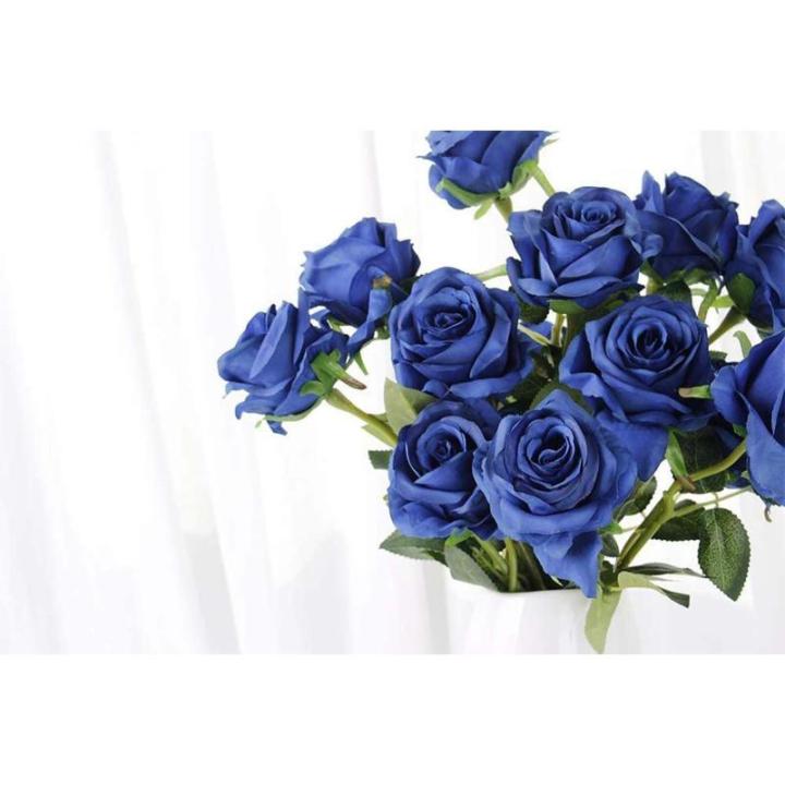 12 stuks Kunstmatige Rozen, 53cm Kunstrozen Enkele Lange Steel , Realistische voor Bruiloftsboeket, Thuis Tuin Woonkamer Hotel Kantoor Decoratie (Blau)