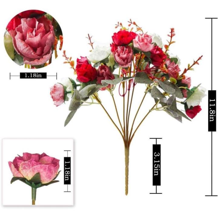 21 kunstzijden rozen, 2 bundels , decoratieve kleine boeketten , kunstboeket, realistisch plastic boeket voor huis, feest, taartdecoratie