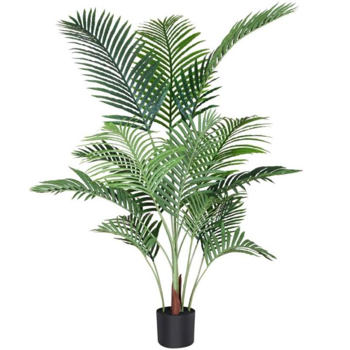 Künstliche Areca Palme 140 cm Fake Palm Tree 15 Stämme Faux Tree für Indoor Outdoor Modern Decor Feaux Dypsis Lutescens Pflanzen im Topf für Home Office (1 Stück)