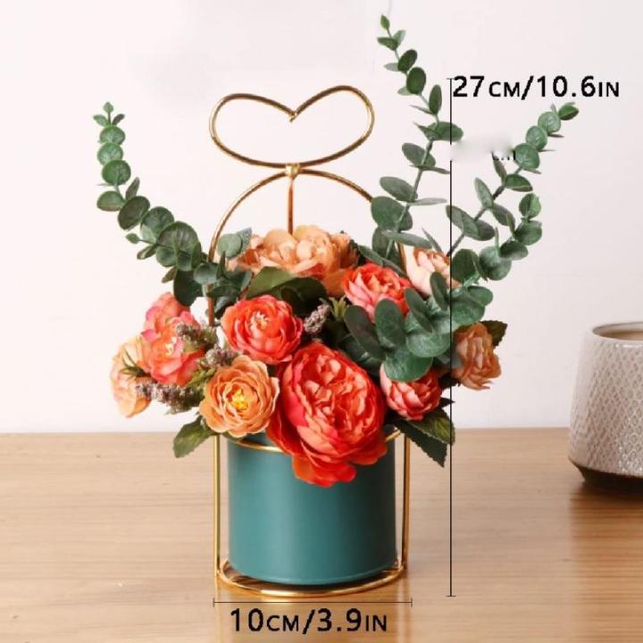 Kunstblumen Künstliche Blumen mit Topf, tragbare Blumenarrangements Kunstpflanze für Zuhause, Hochzeit, Party, Büro, Herzstück, Dekoration für jeden Anlass