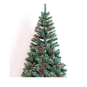 6 Fuß künstlicher Weihnachtsbaum, unbeleuchtet, hochwertiger, schneebedeckter/beflockter Klappbaum mit faltbarem Metallständer, mit Tannenzapfen und Beeren als Weihnachts