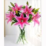 Kunstblumen Künstliche Blumen mit Glasvase, künstliche Lilienblumen, Pflanzen für Zuhause, Wohnzimmer, Büro, Party, Dekoration, echte Haptik für jeden Anlass