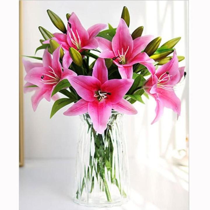 Kunstblumen Künstliche Blumen mit Glasvase, künstliche Lilienblumen, Pflanzen für Zuhause, Wohnzimmer, Büro, Party, Dekoration, echte Haptik für jeden Anlass
