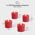Set van 4 rode vlamloze votief kaarsen echte wax druipend ontwerp, LED Faux batterij aangedreven theelicht kaarsen met timer voor Kerstmis en Advent, batterijen inbegrepen - D 5 cm