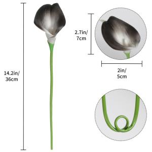 Künstliche Calla-Lilien für Dekorationen, 24 Stück, grau-schwarz, künstliche Blumen, Calla-Lilienstrauß für Hochzeit, Tafelaufsätze, Blumen-Dekoration, Heimdekoration, Grau 