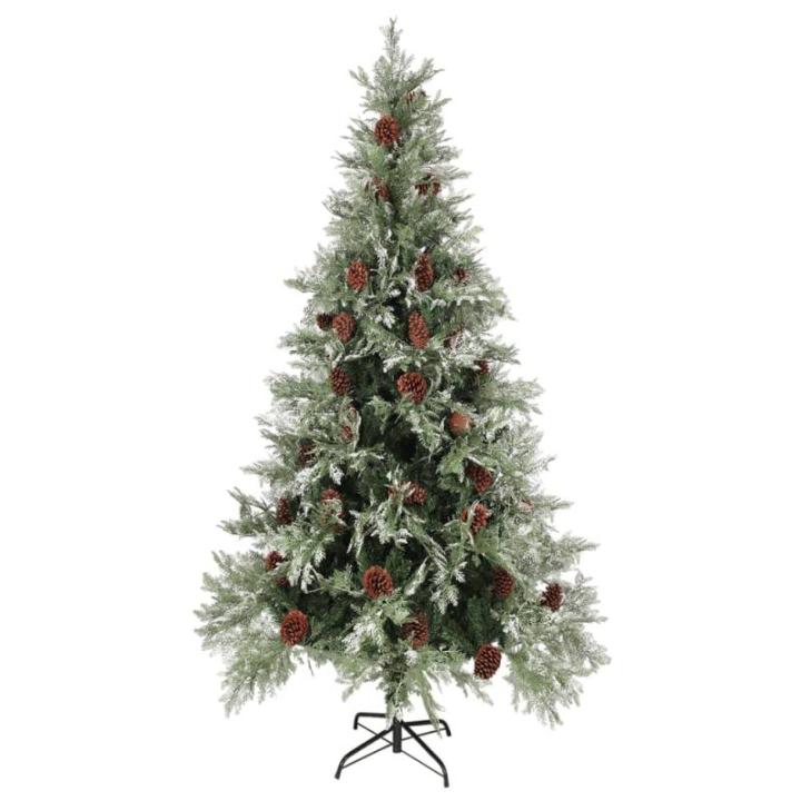 Weihnachtsbaum mit Zapfen Grün und Weiß 225 cm PVC & PE,Faltbarer und großer Weihnachtsbaum aus PVC und PE mit 1036 Spitzen für Festliche Stimmung Künstliche Weihnachtsbäume,