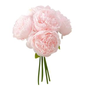Simulation Blumenstrauß,Künstlicher Blumenstrauß Pfingstrose, 5er-Bouquet, echte Seidenblumen mit Stiel, cremefarbene Kunstblumen als Dekoration in großen Mengen(Light Pink)