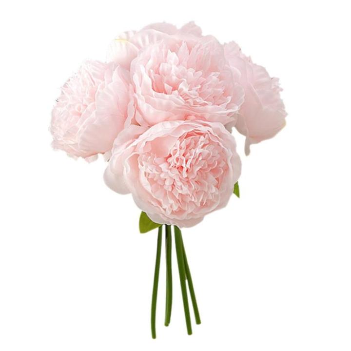 Simulation Blumenstrauß,Künstlicher Blumenstrauß Pfingstrose, 5er-Bouquet, echte Seidenblumen mit Stiel, cremefarbene Kunstblumen als Dekoration in großen Mengen(Light Pink)