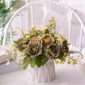Kunstblumen Künstliche Topfblumen，Kleine Bonsai für Hochzeit Zuhause Schreibtisch Tischplatte Outdoor，Mehrfarbig（Weiße Keramikvase） für jeden Anlass
