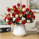 Kunstblumen Künstliche Rosenblumen, Topfschmuck, satte grüne Blätter, für Zuhause, Hochzeit, Büro, Tischdekoration, Geschenk für jeden Anlass
