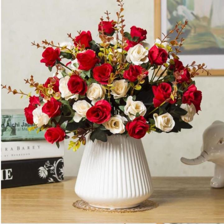 Kunstblumen Künstliche Rosenblumen, Topfschmuck, satte grüne Blätter, für Zuhause, Hochzeit, Büro, Tischdekoration, Geschenk für jeden Anlass