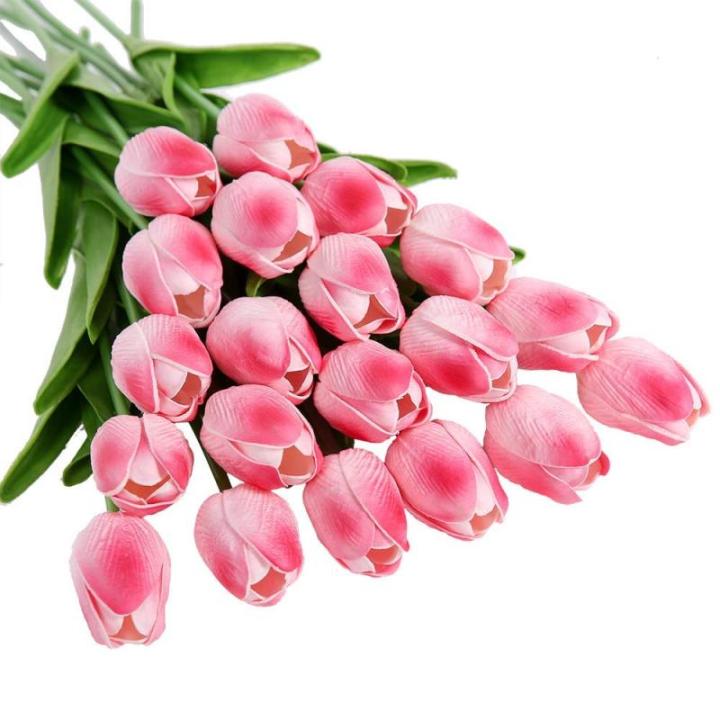 20 stuks PU Real Touch Latex Kunstmatige tulpen neptulpen bloemen boeketten bloemenarrangement voor huis kamer bruiloftsboeket middenstuk, roze