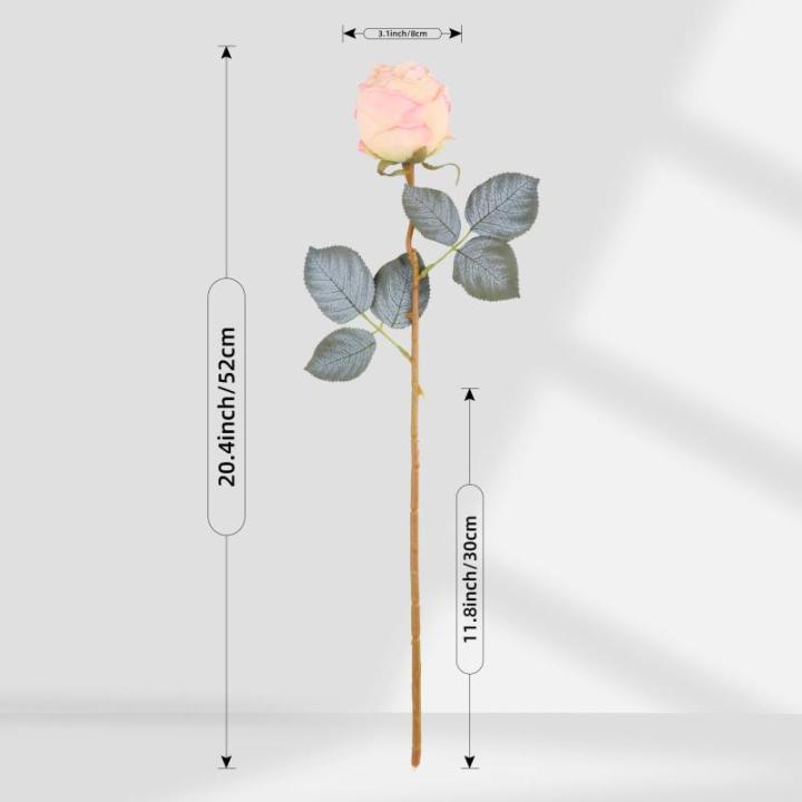 10 stuks kunstrozen, gepoederd, 50 cm in hoog, enkele roos, lange steel, namaakbloem, zijden bloesem, roos, realistische bloem voor tafel, kantoor, feest, bruiloft, woondecoratie (