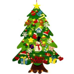 Doe-het-zelf kerstboom, vilten kerstboomset voor kinderen, met 32 afneembare ornamenten, kerstdecoratie, boom voor thuis, deur, muur