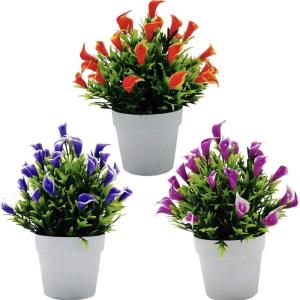 Kunstmatige Callalilie bloempotten - 3 stuks Calla Lillies groene planten - kunstmatige callalilie in potten voor wooncultuur bruidsbruiloft, kantoor, DIY bloemenarrangementen