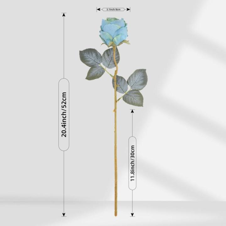 10 stuks kunstmatige rozen, blauw, 50 cm hoog, enkele roos, lange steel, namaakbloem, zijden bloesem, roos, realistische bloem voor tafel, kantoor, feest, bruiloft, woondecoratie (