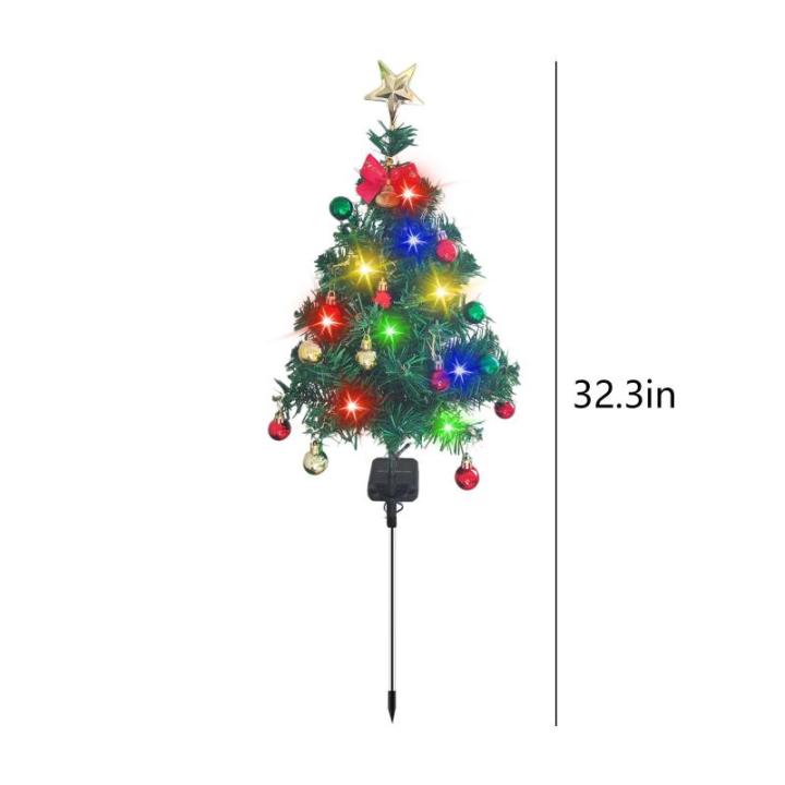 Kunstkerstboom met lichtketting, voor buiten, op zonne-energie, 85 cm, led-kerstboom met 14 kerstballen, kerstdecoratie, outdoor, decoratie op zonne-energie, voor buiten, tuin, kle