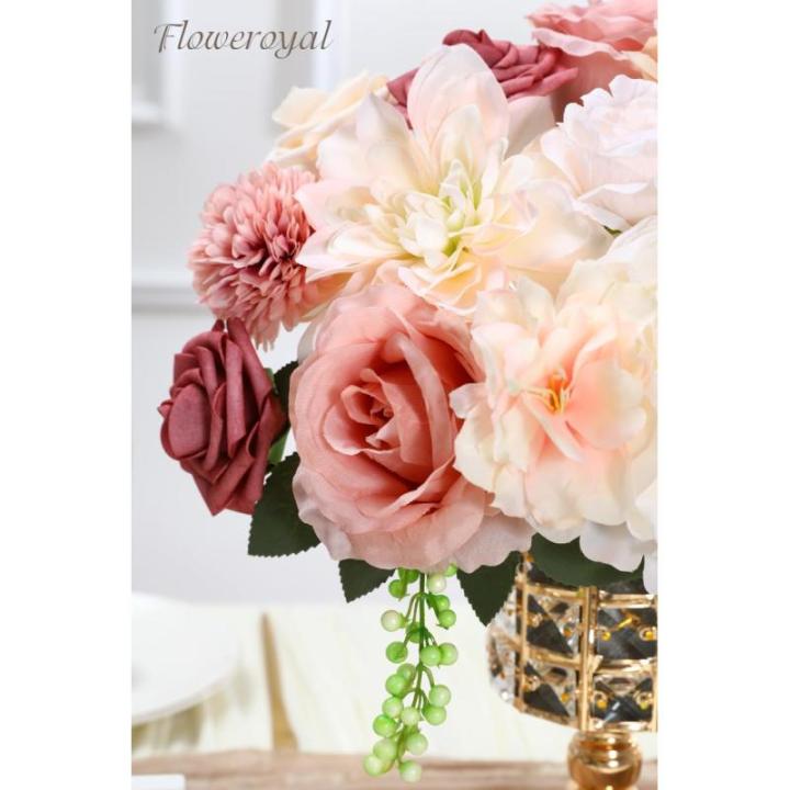 Künstliche Blumen Combo Rosa Blumen Mix Seidenblumen Dahlie Rosen mit Stielen für DIY Hochzeit Brautsträuße Babyparty Blumenarrangement Tischdekoration Heimdekorationen