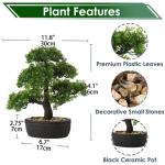 Kunstbonsai Natuurgetrouwe kunstplant, kunstboom, bonsai, ceder, grenen, podocarpus, plastic plant, kunstplant met keramische pot in zwart, voor badkamerdecoratie, desktop, kantoor