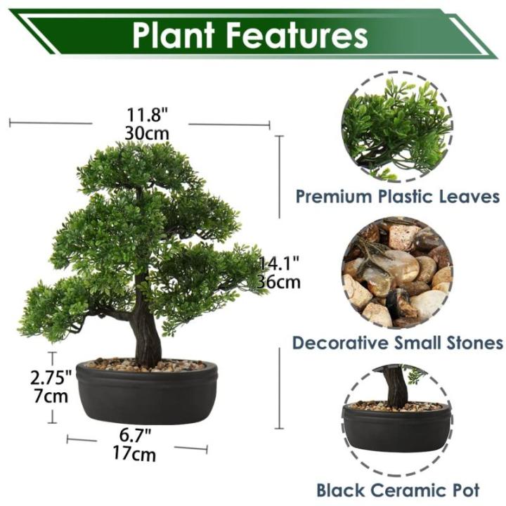 Kunstbonsai Natuurgetrouwe kunstplant, kunstboom, bonsai, ceder, grenen, podocarpus, plastic plant, kunstplant met keramische pot in zwart, voor badkamerdecoratie, desktop, kantoor